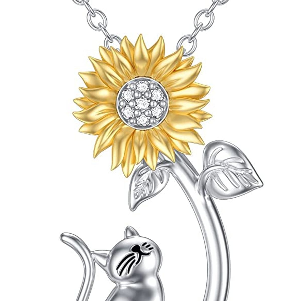 GENERICO - Collar mujer gato girasol mascota plata 925