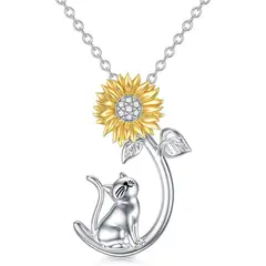 GENERICO - Collar mujer gato girasol mascota plata 925