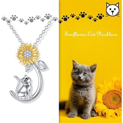 Imagen 2 del producto Collar mujer gato girasol mascota plata 925