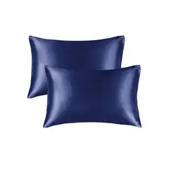 CASATUA - Funda Almohada Satin Seda Set X2 Unids - Azul marino - 76x50