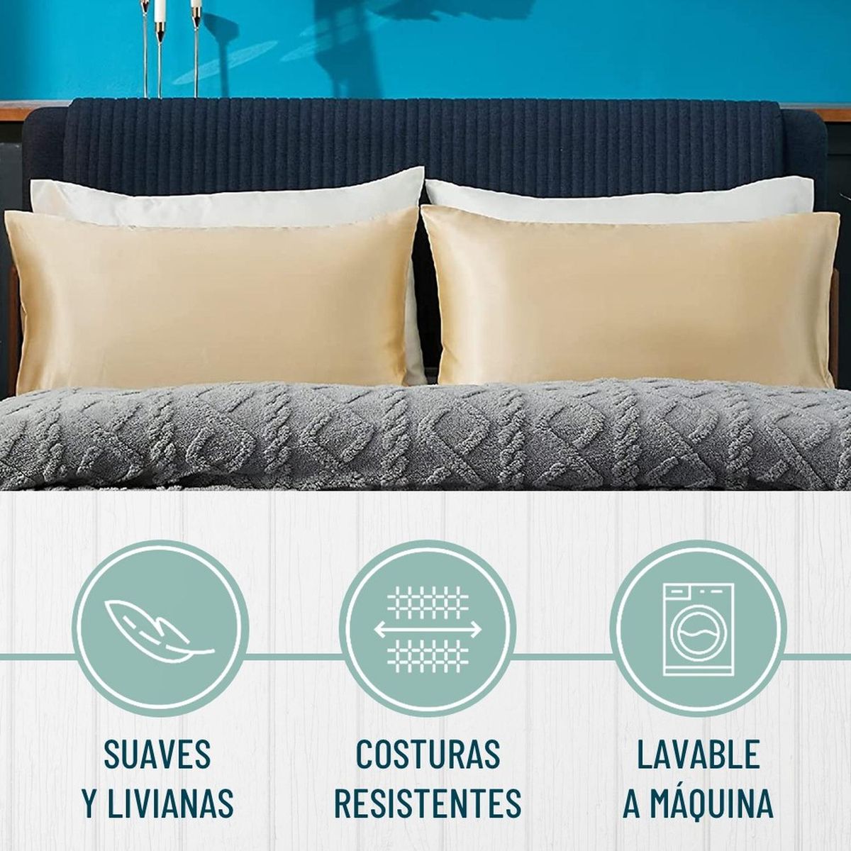 CASATUA - Funda Almohada Satin Seda Set X2 Unids - Dorado - 76x50