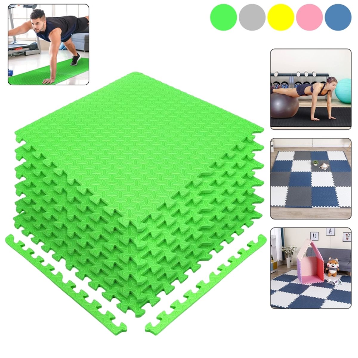 GENERICO - Alfombra Piso Goma Eva Antigolpes 6 Piezas 60x60cm Verde