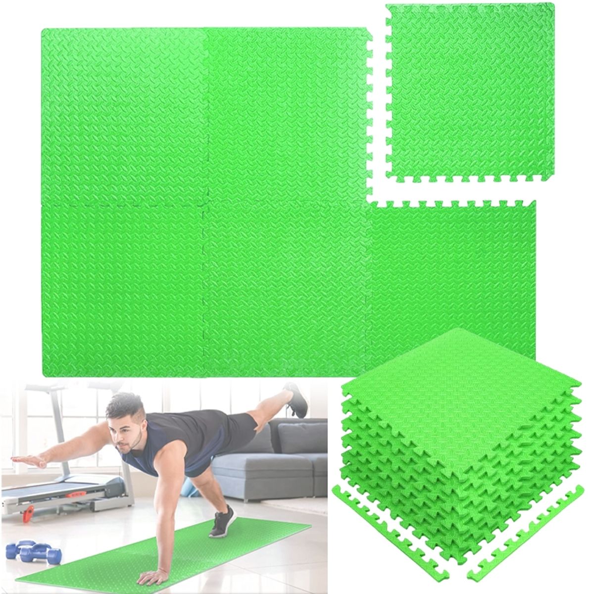 GENERICO - Alfombra Piso Goma Eva Antigolpes 6 Piezas 60x60cm Verde