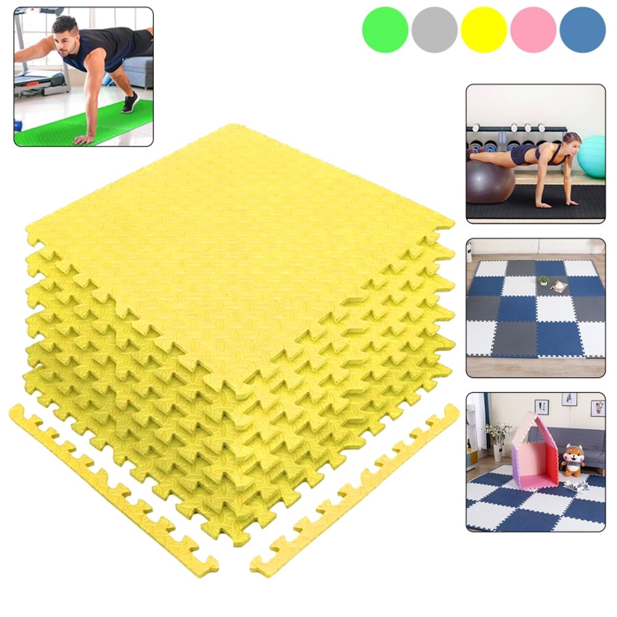 TNAKIEX - Alfombra Piso Goma Eva Antigolpes 6 Piezas 60x60cm Amarillo