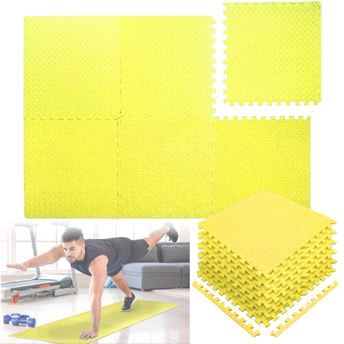 TNAKIEX - Alfombra Piso Goma Eva Antigolpes 6 Piezas 60x60cm Amarillo