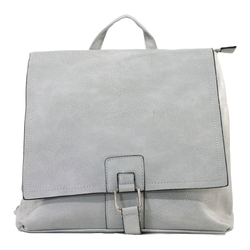MAILEA - Mochila ecocuero con argolla cuadrada para mujer gris