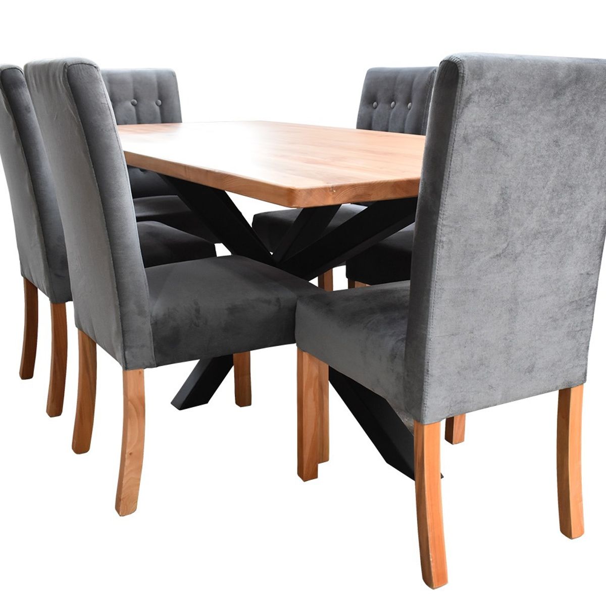 MUEBLES NATIVA - Comedor Nativo Industrial 100x200 6 Sillas Vestidas Gris