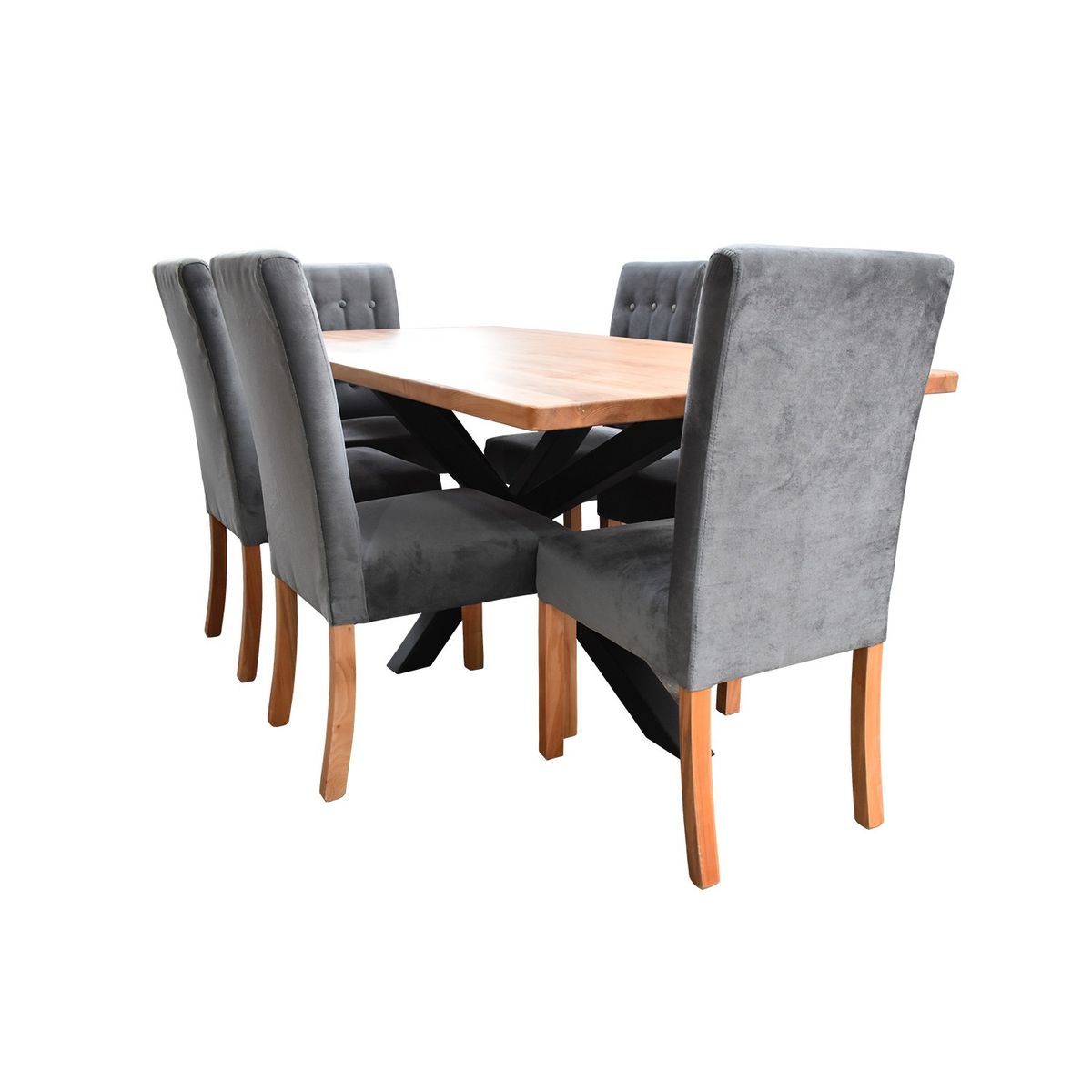 MUEBLES NATIVA - Comedor Nativo Industrial 100x200 6 Sillas Vestidas Gris