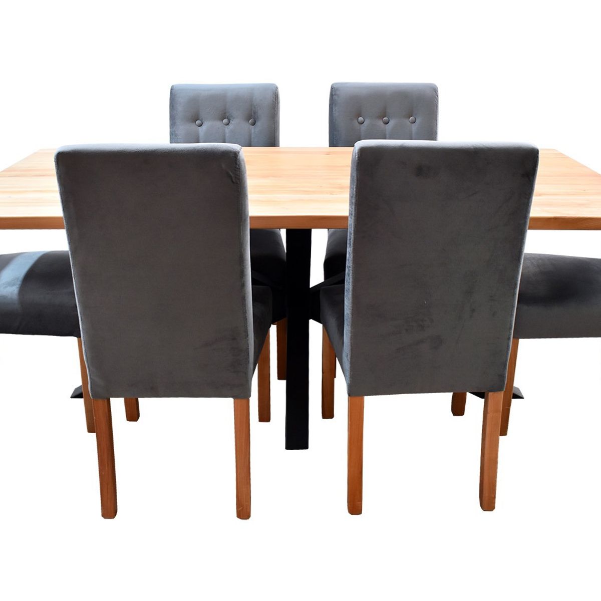 MUEBLES NATIVA - Comedor Nativo Industrial 100x200 6 Sillas Vestidas Gris