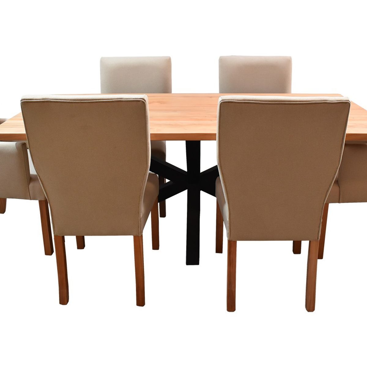 MUEBLES NATIVA - Comedor Nativo Industrial 100x200 6 Sillas Vestidas Beige