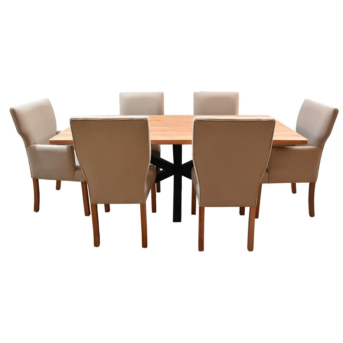 MUEBLES NATIVA - Comedor Nativo Industrial 100x200 6 Sillas Vestidas Beige