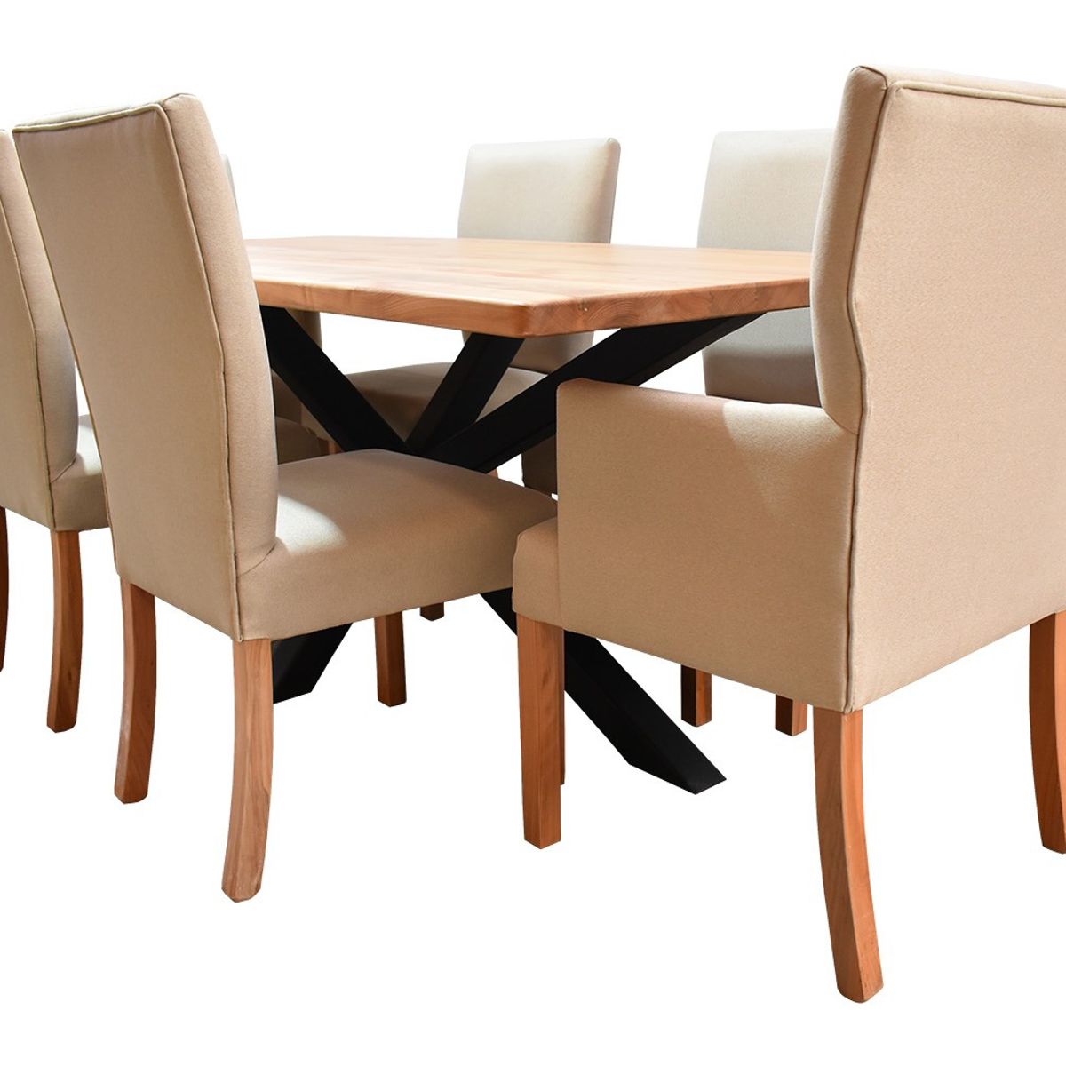 MUEBLES NATIVA - Comedor Nativo Industrial 100x200 6 Sillas Vestidas Beige
