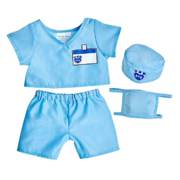 Traje medico azul con gorra y mascarilla