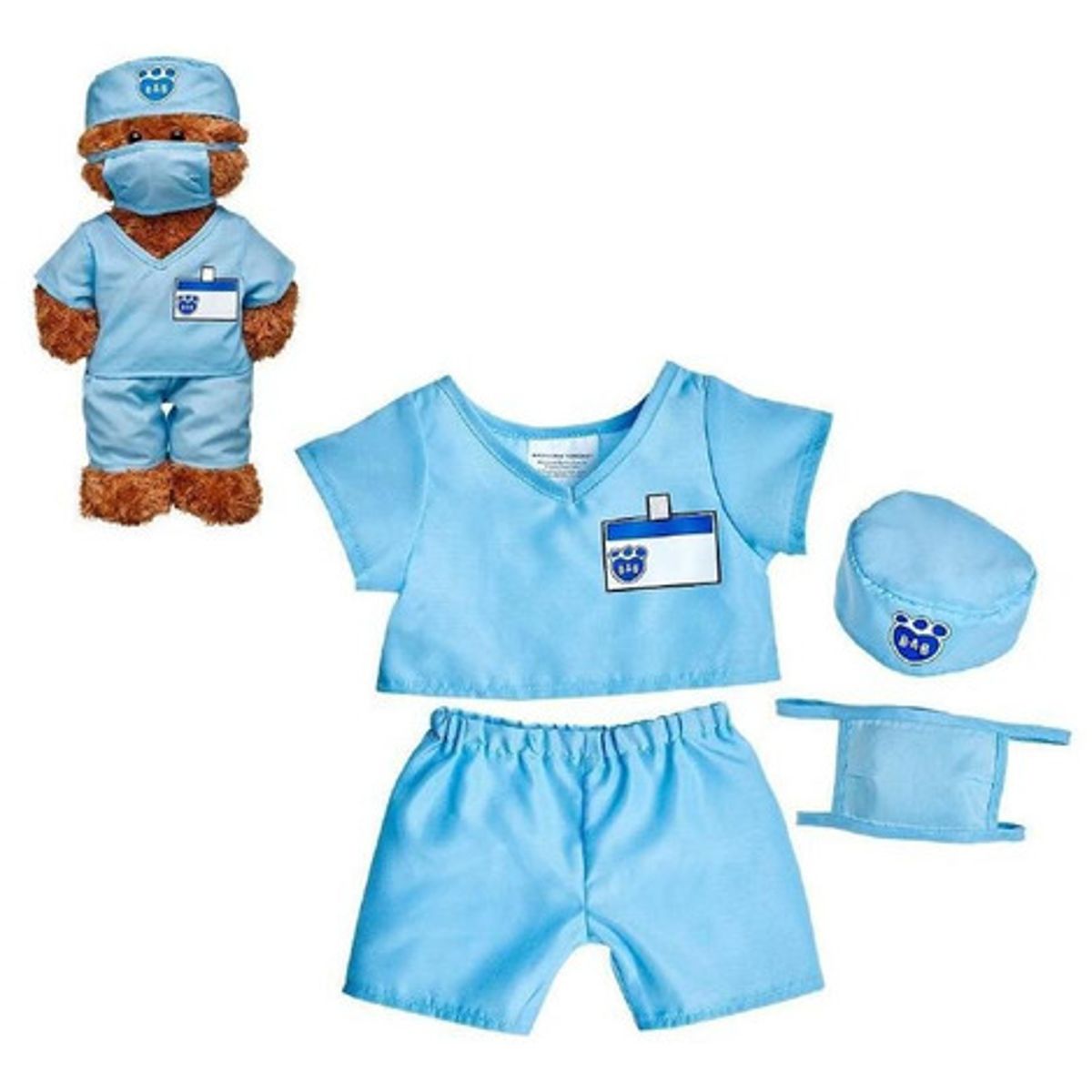 BUILD A BEAR - Traje médico azul Build a Bear con gorra y mascarilla