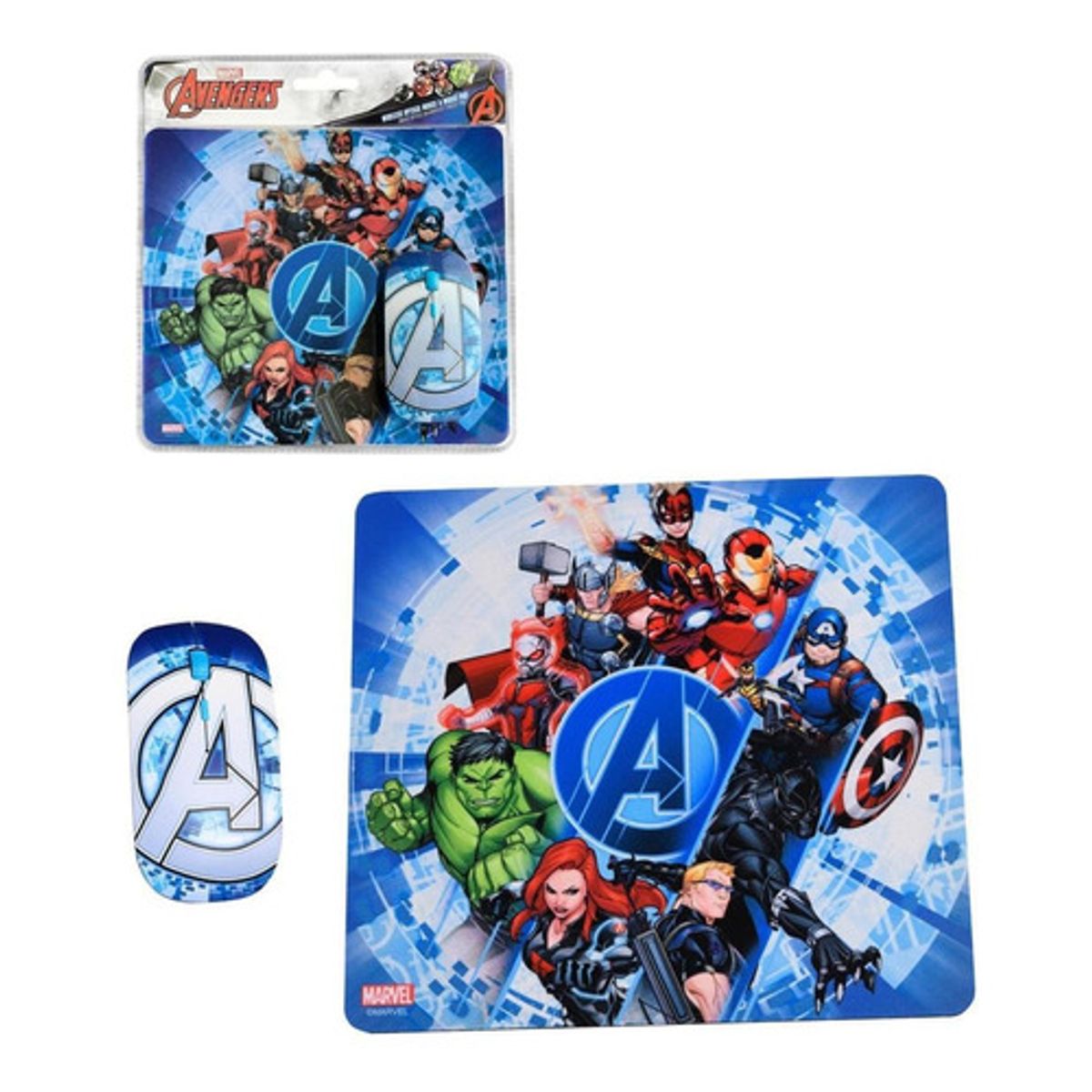MARVEL - Kit Mouse Inalambrico Y Mouse Pad Avengers