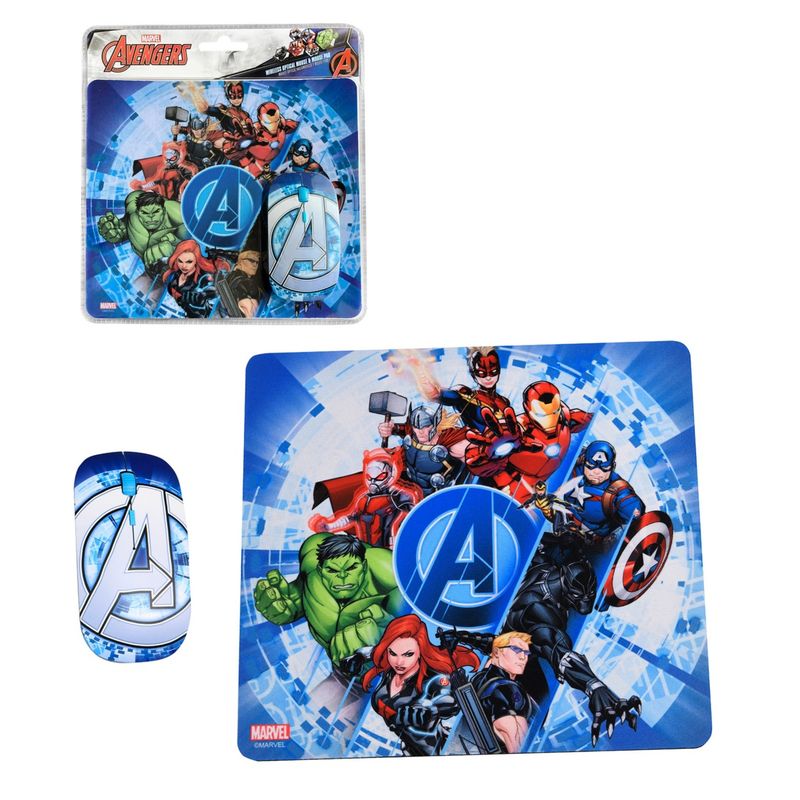 MARVEL - Kit Mouse Inalambrico Y Mouse Pad Avengers
