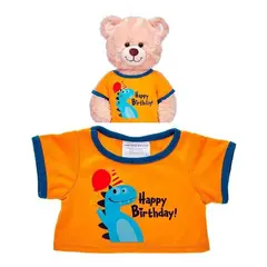 BUILD A BEAR - Polera cumpleaños dino naranja franjas azules