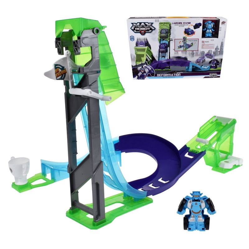 ANSALDO - Pista Ascensor Con Auto Transformable En Robot - Celeste