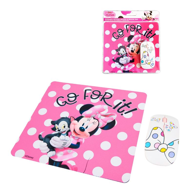 DISNEY - Kit de Mouse Inalámbrico y Mouse Pad Minnie.