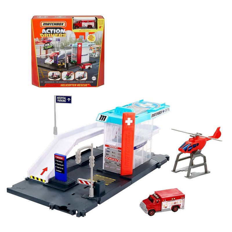 MATCHBOX - Matchbox Set De Vehiculos Garages Y Estaciones Mattel - Heli