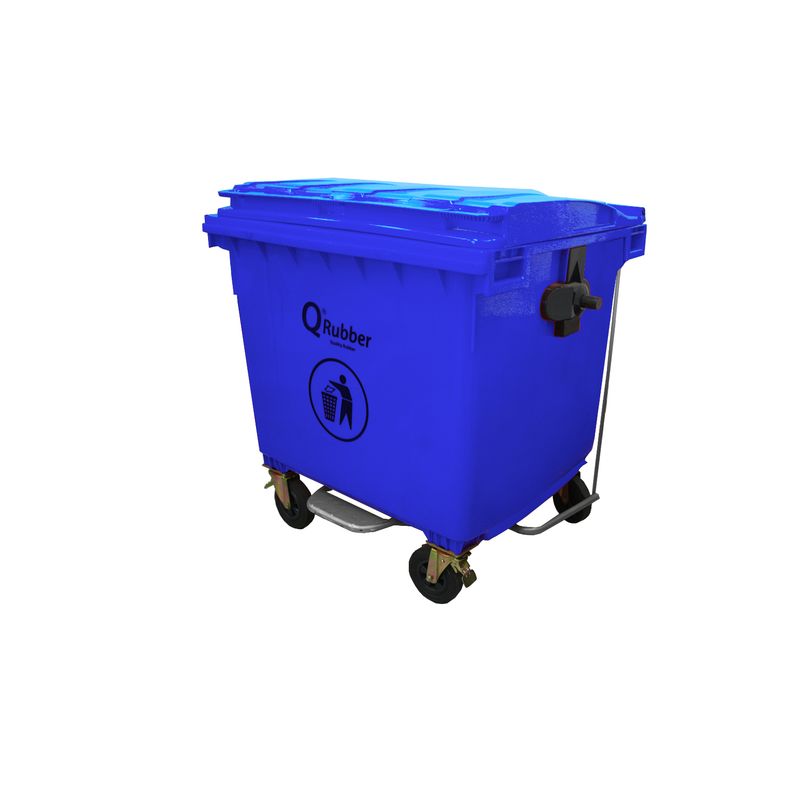 QRUBBER - Basurero Contenedor Basura1100 lts azul con pedal QRubber