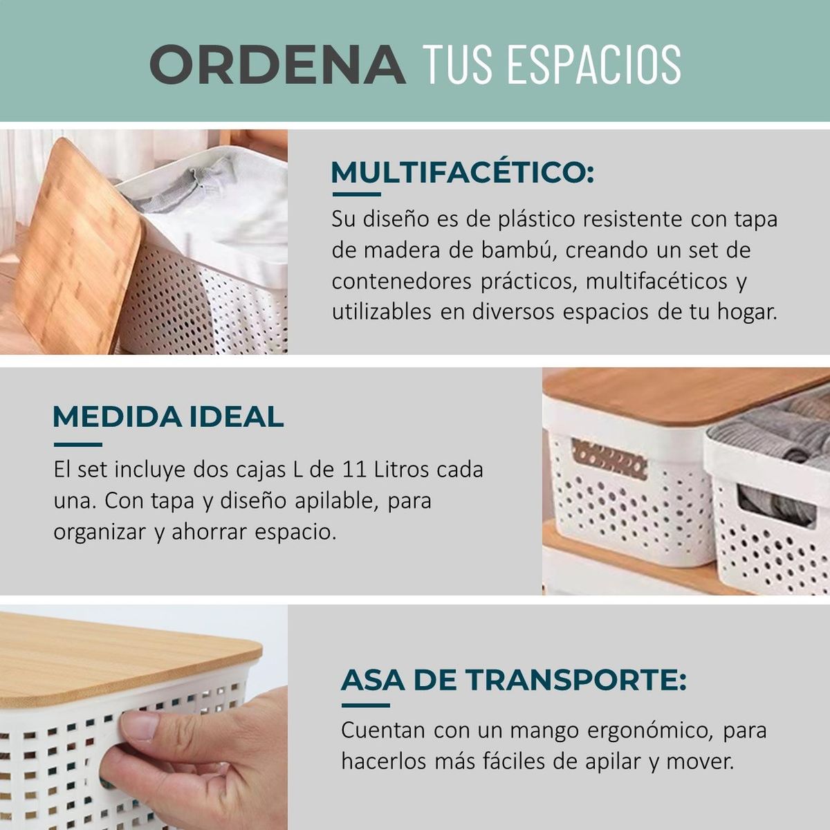 CASATUA - Cajas Organizadoras Plasticas Canastos Set CasaTua - Blanco - 2L