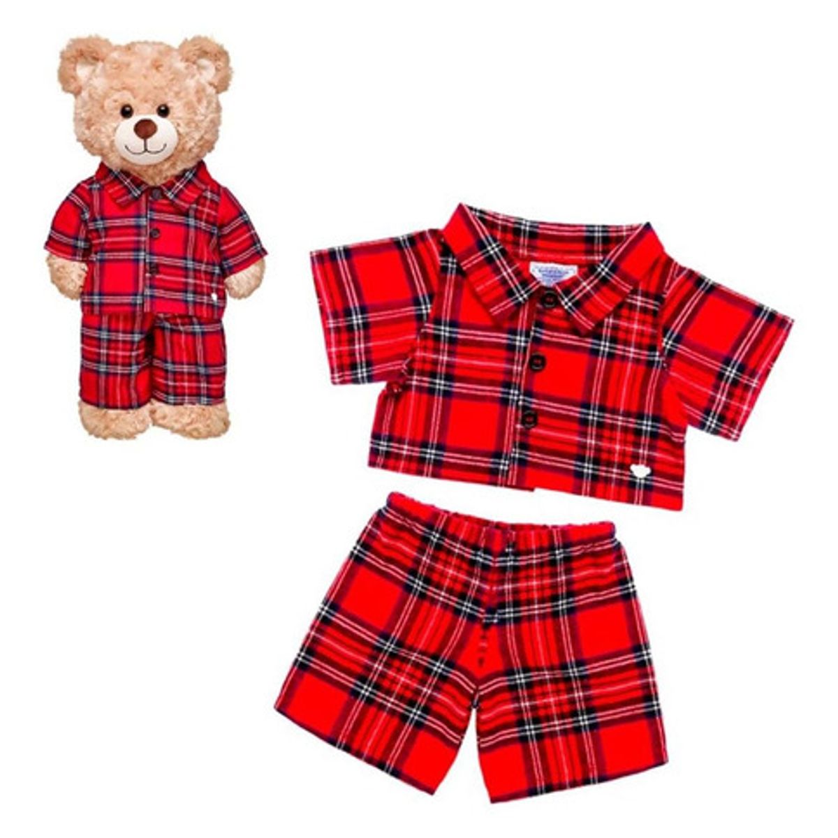 BUILD A BEAR - Pijama Build a Bear escocés rojo para peluches
