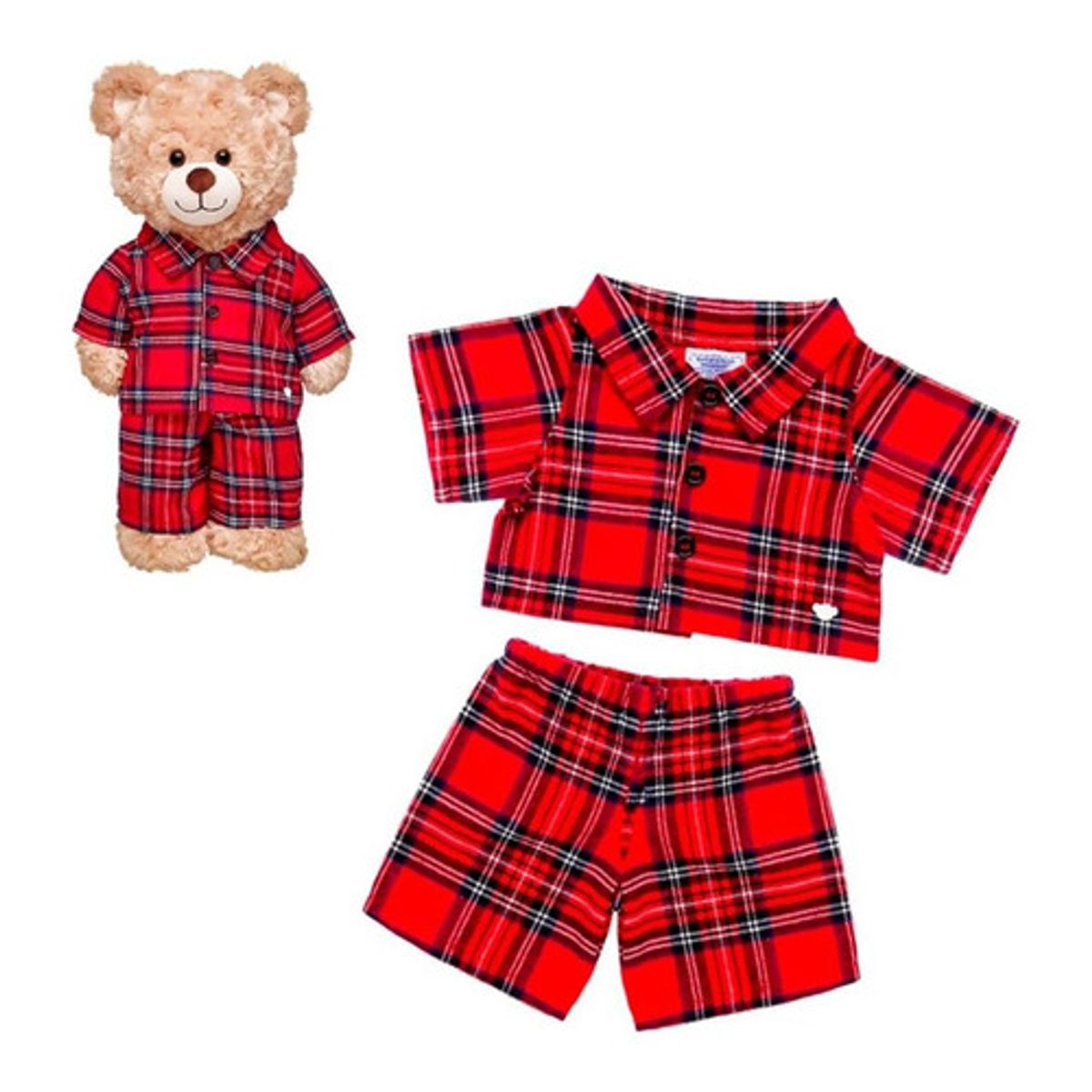 BUILD A BEAR - Pijama Build a Bear escocés rojo para peluches