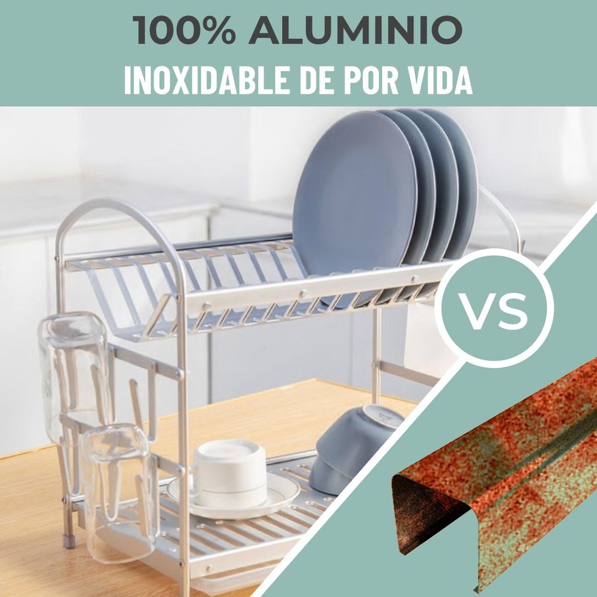 CASATUA - Secaplatos Escurridor 2 Niveles Aluminio 100% Inoxidable - Plateado