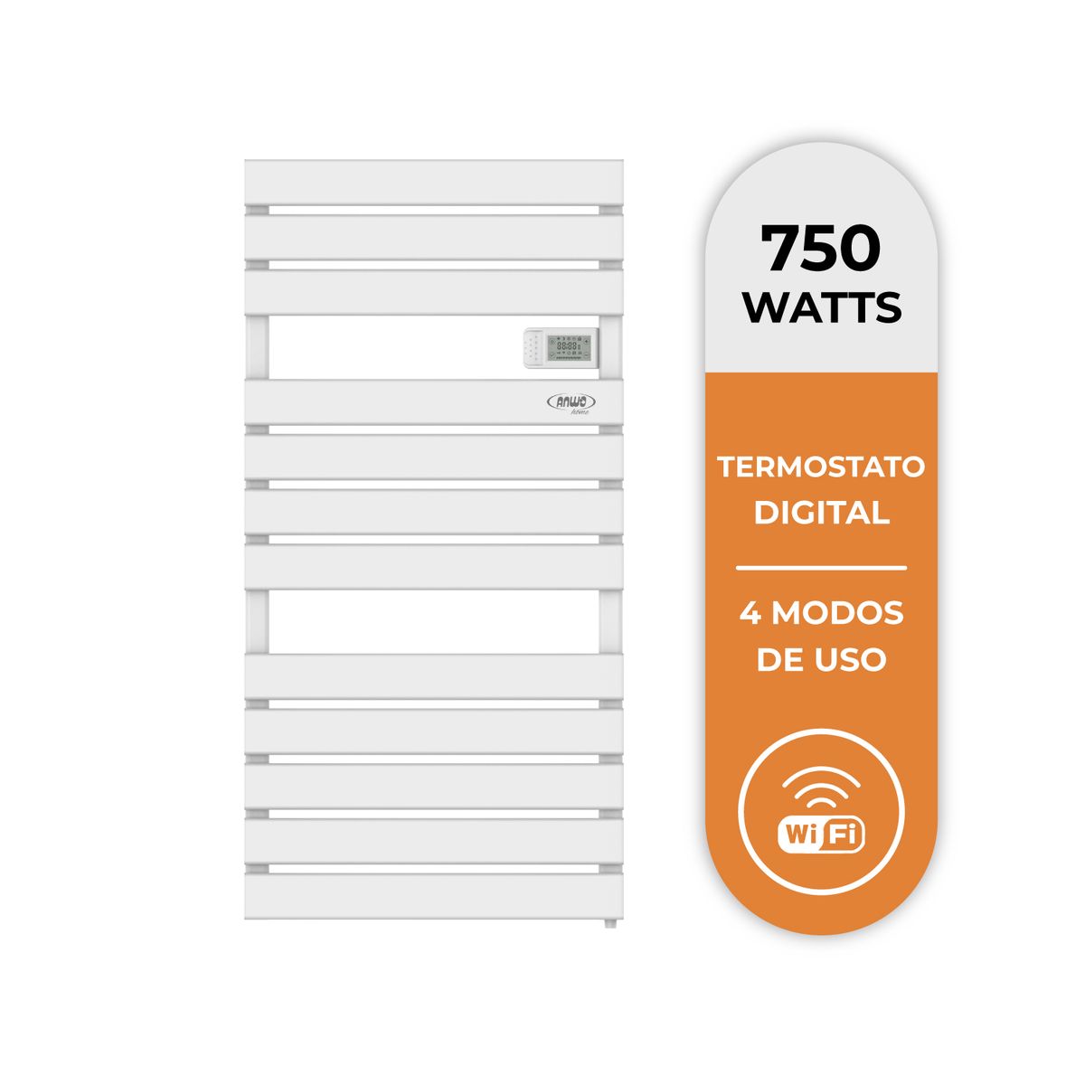 ANWO - Secador de Toallas Electrico Plano Blanco de 750W Con Wifi Anwo