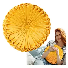 ALMA & DECO - Cojín Redondo Terciopelo Velvet Amarillo Boho Chic 35 Cm