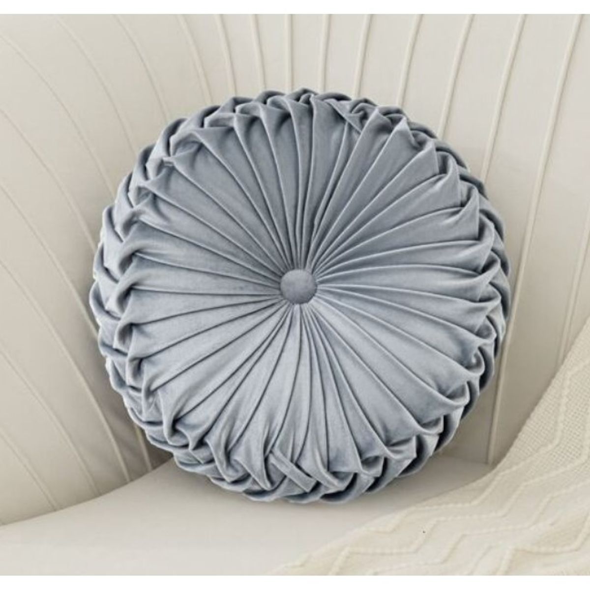 GENERICO - Cojín Redondo Terciopelo Velvet Gris Boho Chic 35 Cm
