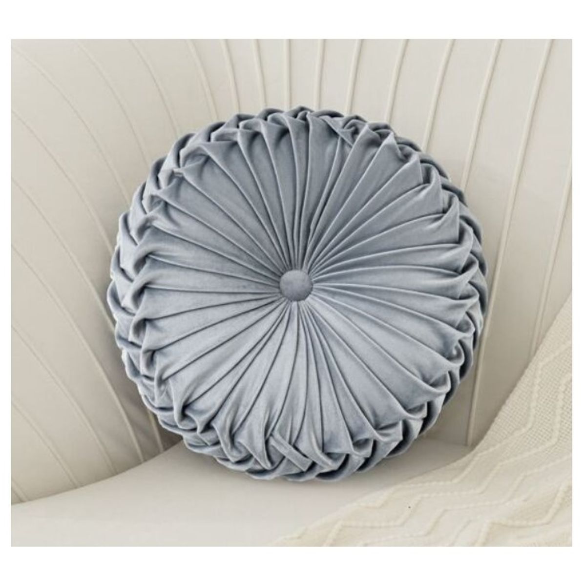GENERICO - Cojín Redondo Terciopelo Velvet Gris Boho Chic 35 Cm