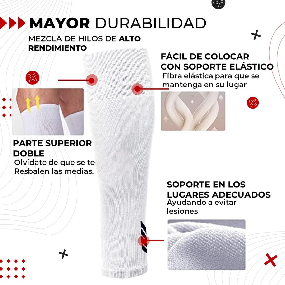 FITNICS - Medias Futbol Deportivas Sin Pie Pantorrillera Fitnics Set 2 - Blanco