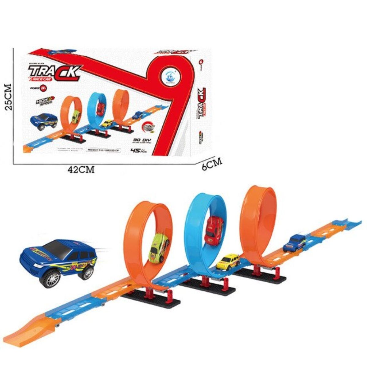 OEM - Pista De Autos Alta Velocidad Triple Vuelta 360° 45 Piezas