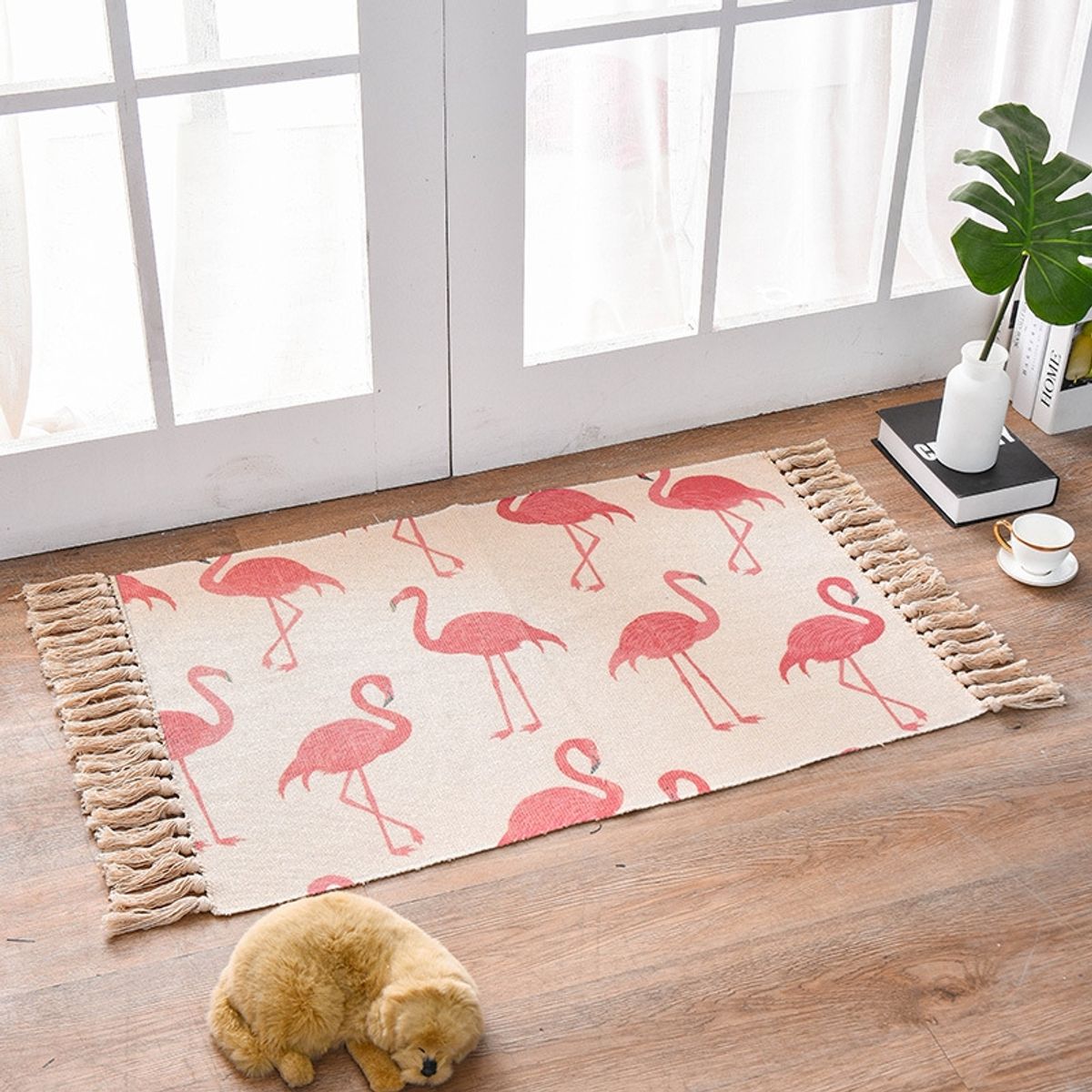 CRUSEC - Alfombra Minimalista Estampada Boho Tejida a Mano Con Borlas