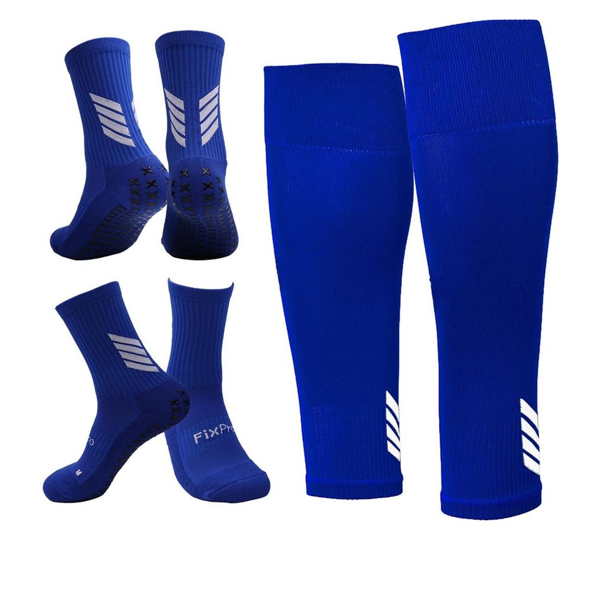 FITNICS - Medias Futbol Niños Antideslizantes Set 2 + Pantorrillera - Azul