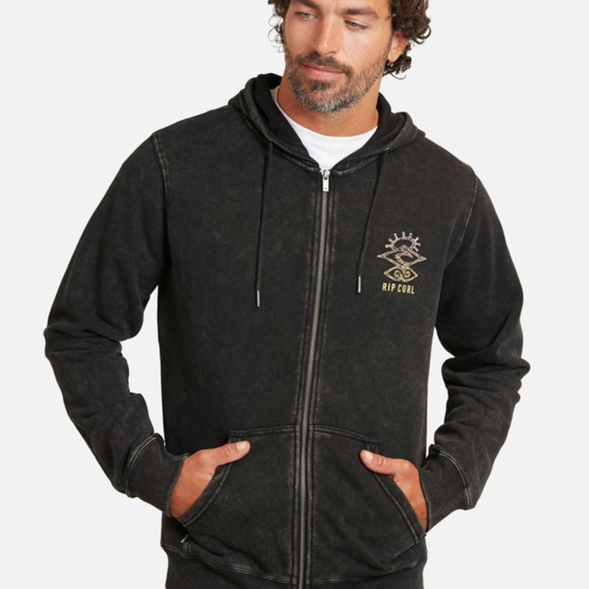 RIP CURL - Poleron Fullzipper Maestro Fz Acid Wash Negro Hombre Ripcurl