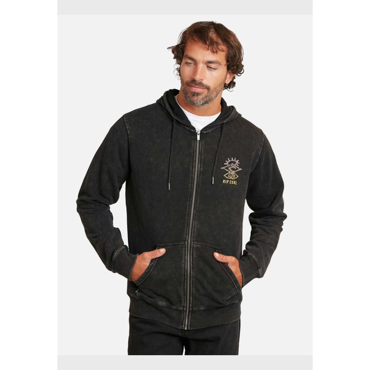 RIP CURL - Poleron Fullzipper Maestro Fz Acid Wash Negro Hombre Ripcurl