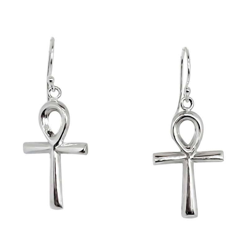 ANDREA COGGIOLA JOYAS - Aros Cruz Ankh Colgante Gancho Plata Fina 925