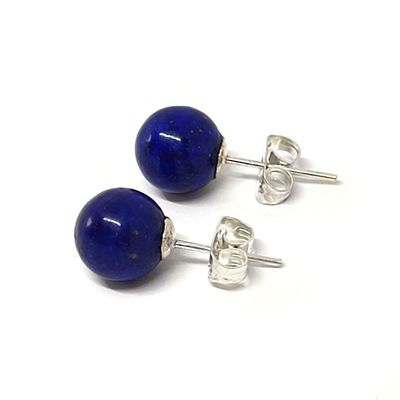 Imagen 2 del producto Aros Bola Lapislázuli 8mm Plata Fina 925