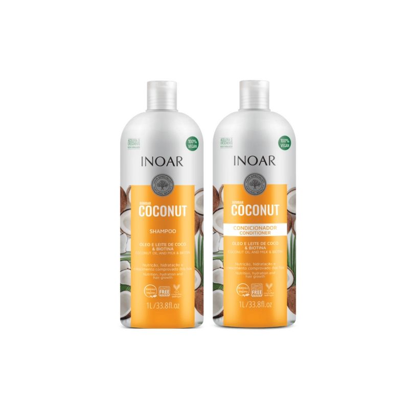INOAR - Pack INOAR Bombar Coconut Shampoo + Acondicionador 1 Lt..