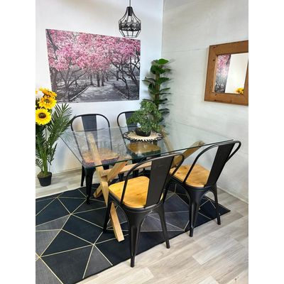 Imagen 2 del producto Comedor Luxemburgo+ (Mesa 140X90 VIDRIO + 4 Sillas Tolix Madera NEGRA)