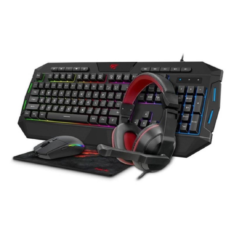 HAVIT - Pack Gamer Teclado Mouse Audifono Mousepad Led Rgb Gamenote Inglés