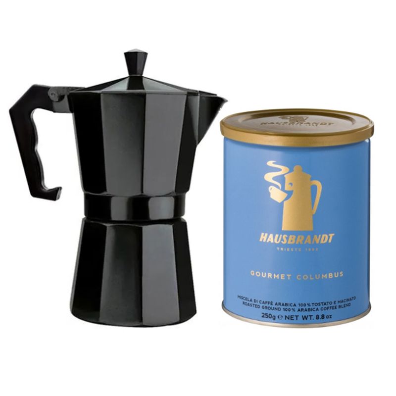 CAFE - Pack Cafetera Moka 6 Tazas + Café Hausbrandt Columbus 250 Gr