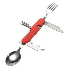 GENERICO - Set 6 En 1 Servicio Cubierto Plegable Navaja Camping Rojo
