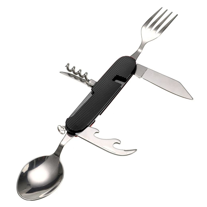 GENERICO - Set 6 En 1 Servicio Cubierto Plegable Navaja Camping Negro