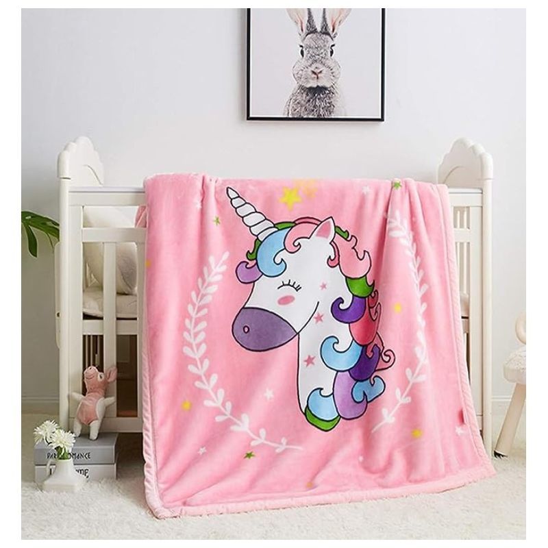 GENERICO - Manta Frazada Bebé Extra Suave para Cuna Unicornio Rosa 120x140 Cm