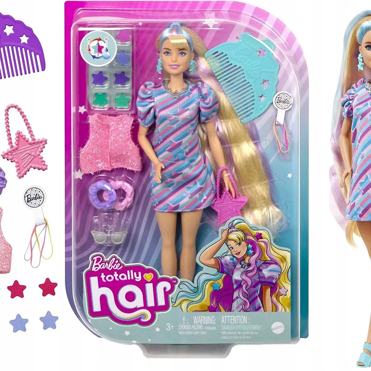 BARBIE - Muñeca  BARBIE TOTALLY HAIR VESTIDO DE ESTRELLAS rubia