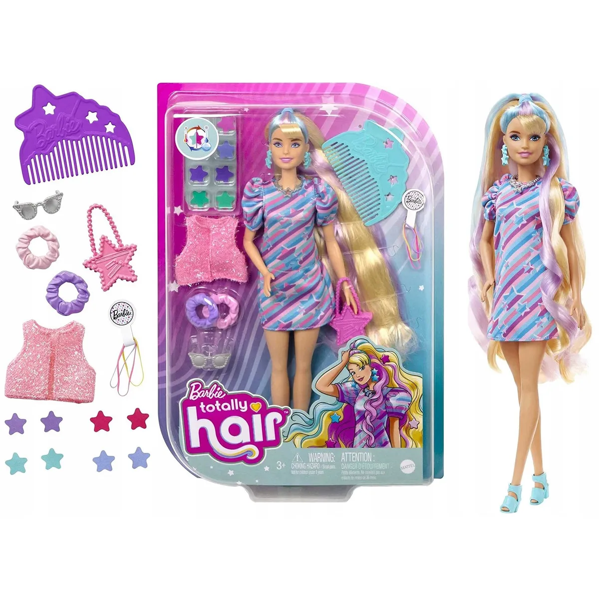 BARBIE - Muñeca  BARBIE TOTALLY HAIR VESTIDO DE ESTRELLAS rubia